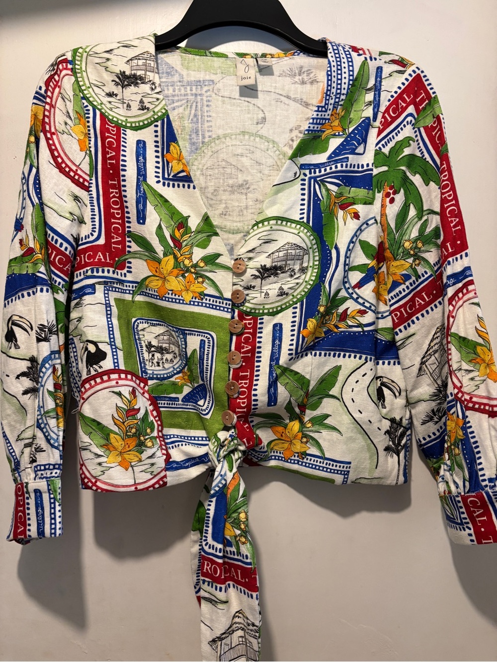 Joie Multicolor Tropical Tie-Front Blouse